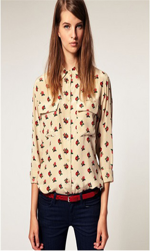 European Style Rose Printed Blouse
